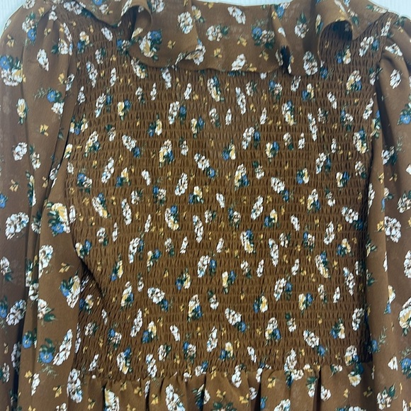 ASTR The Label - Ditsy Floral Brown Ruffle Balloon Long Sleeve Smocked Blouse M - Picture 13 of 13